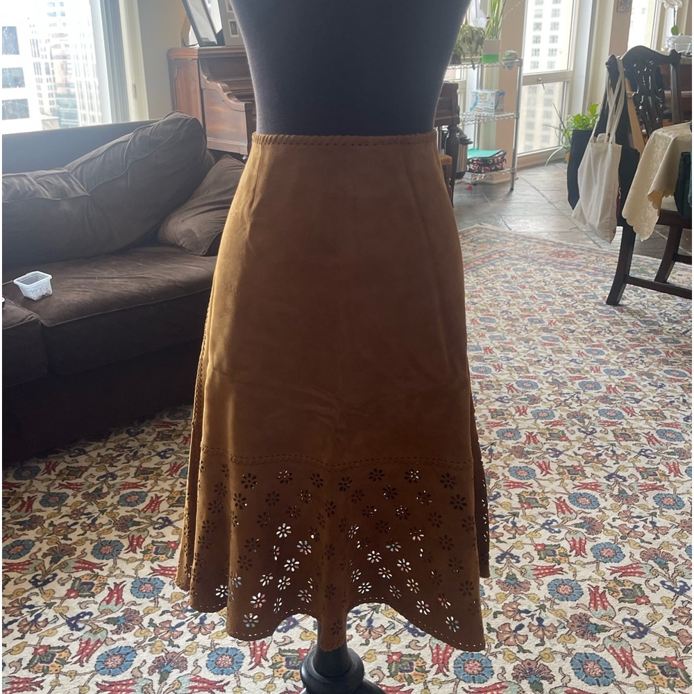 Celine Mid-length Suede Skirt - Neutral / Tan - Made in France - Size 42